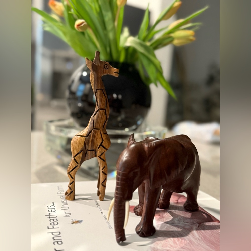 Elephant Hand crafted wooden figurine .Collectible